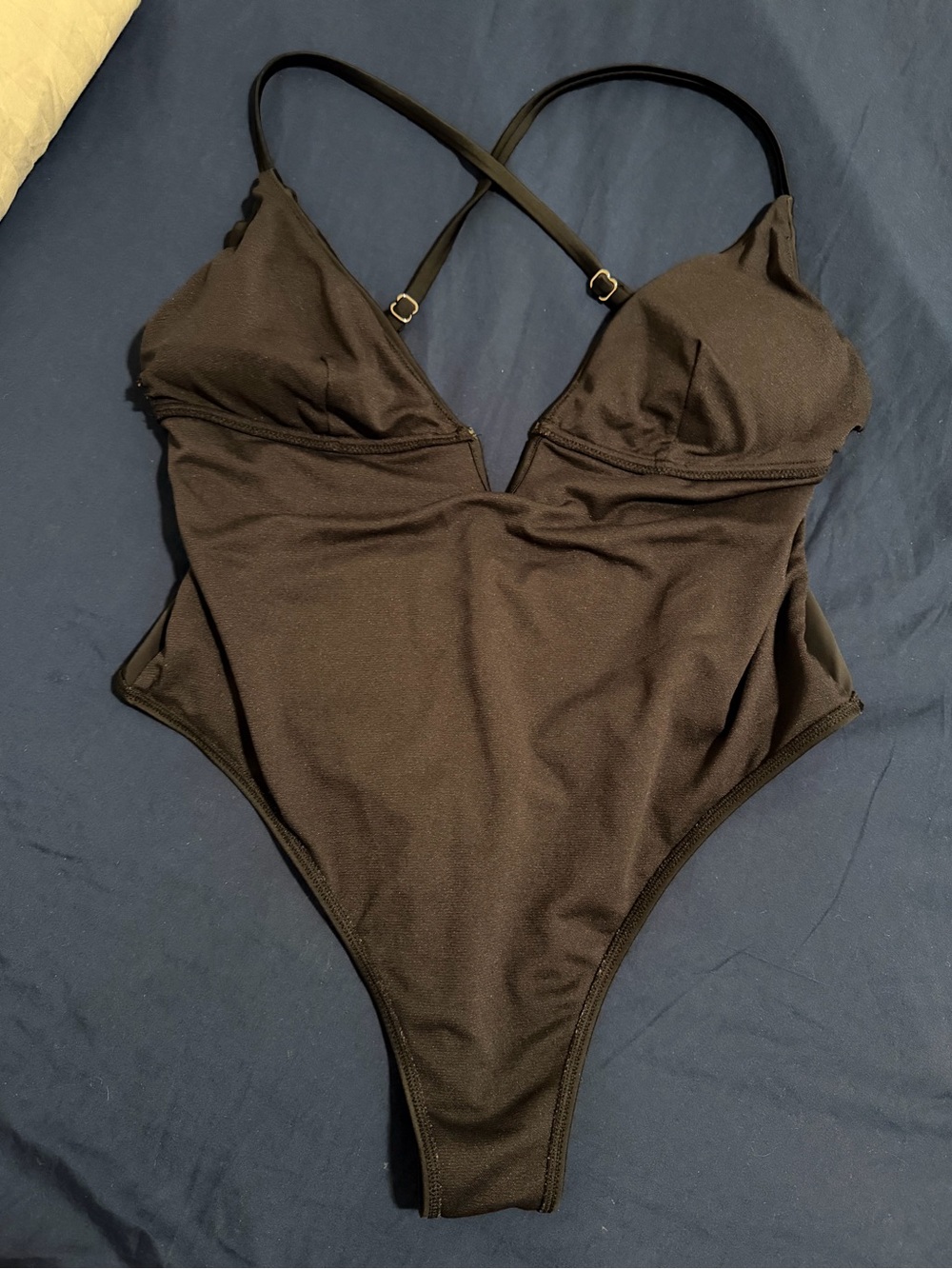 Black V-Neck Strappy One-Piece Swimwear